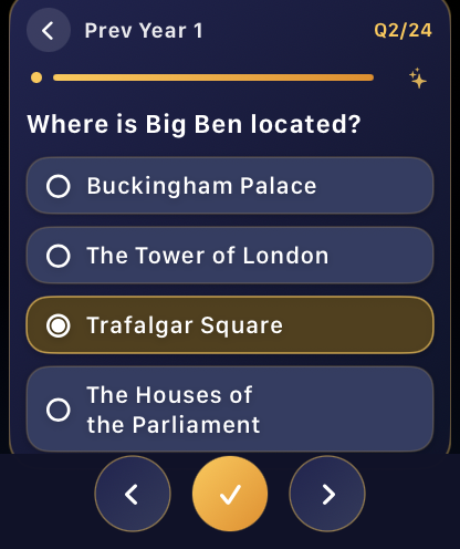 Apple Watch question screen in the Life in UK Prep app