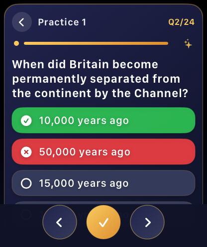 Apple Watch answer review screen in the Life in UK Prep app